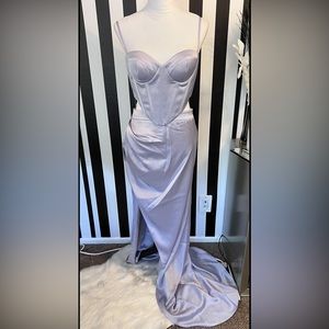 Lavender Silver Sleeveless Corset Top and High Slit Train Skirt - NWT